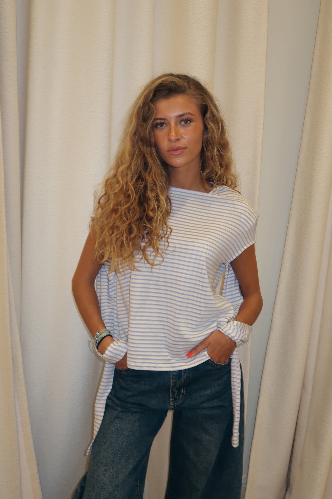 Tee-shirt Giulia blanc et bleu ciel