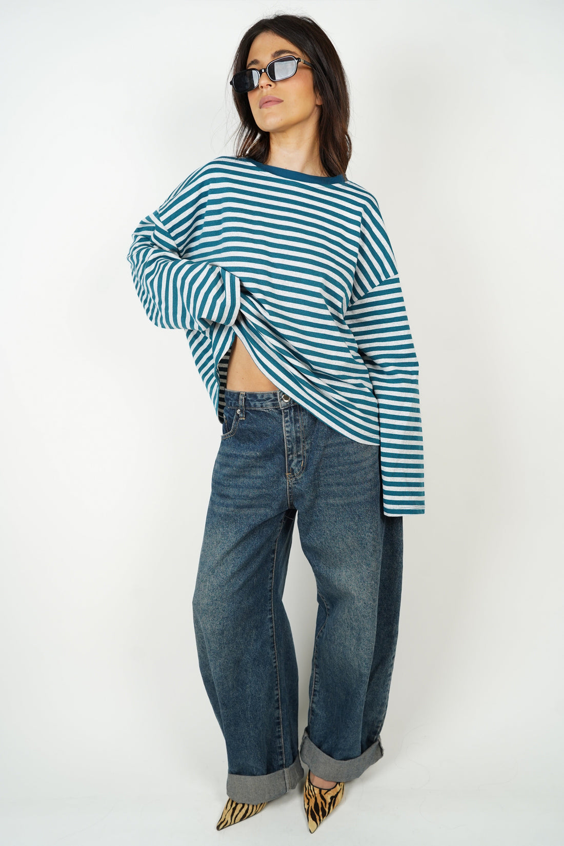 Tee-shirt Océane gris et bleu canard
