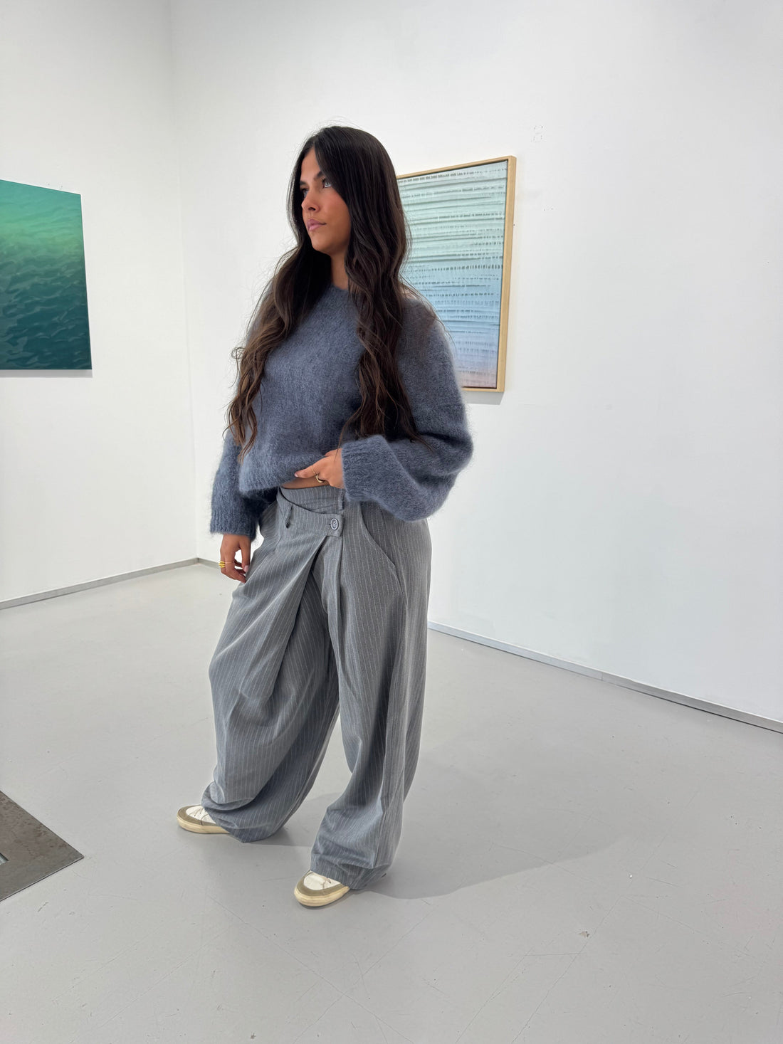 Pull 80% Mohair Suzy bleu/gris
